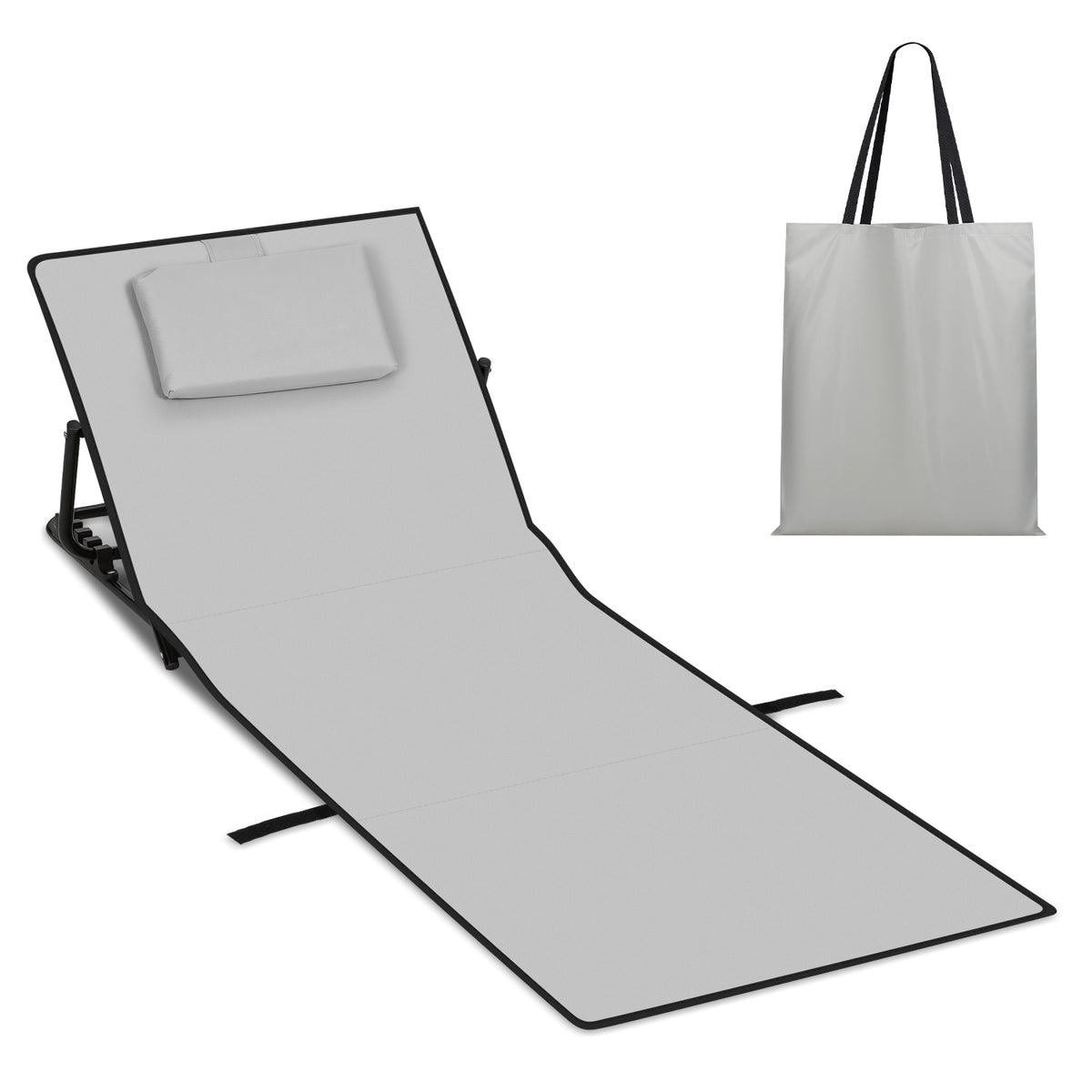 SWANEW Strandmatte mit Rückenlehne 145 cm, Strandliege Faltbare mit Einstellbar 5-stufige Höhe