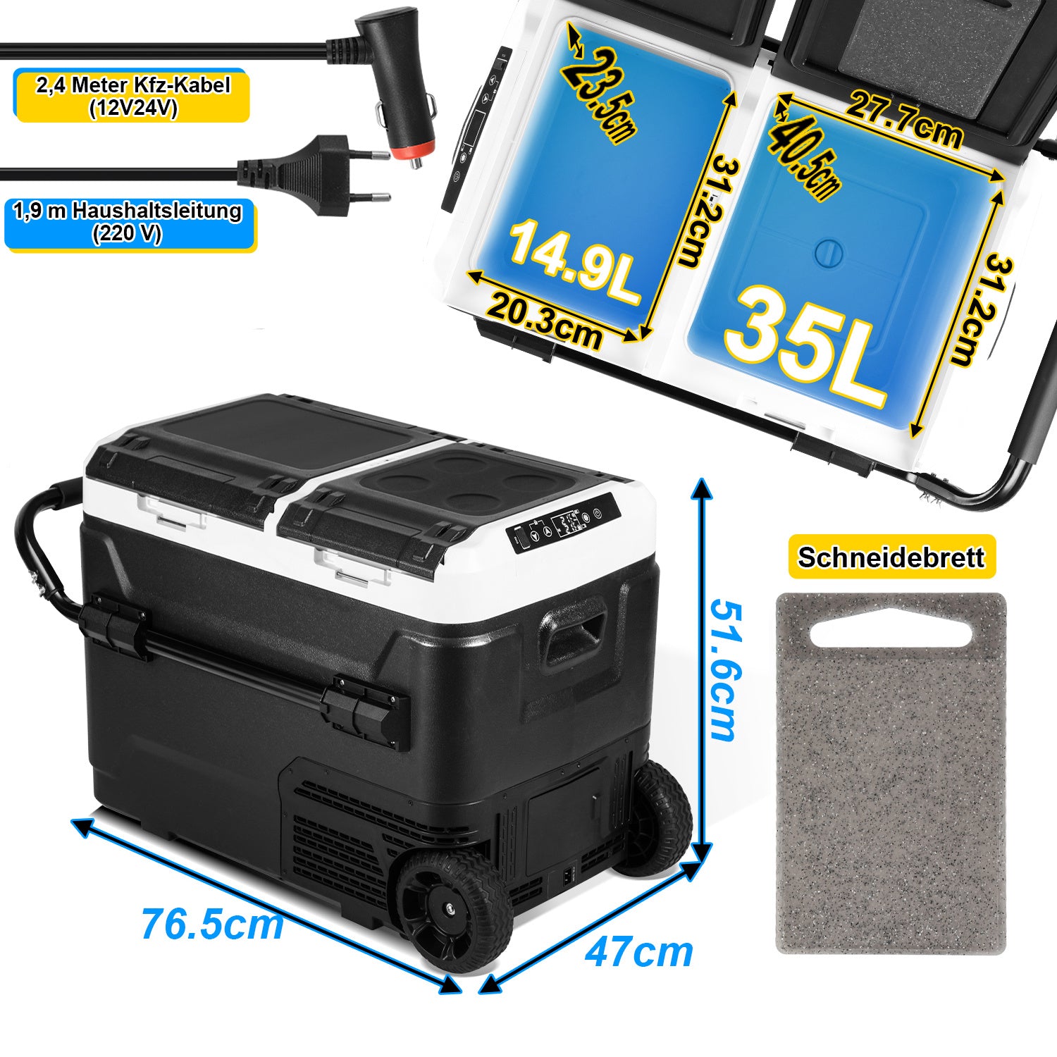 SWANEW  Kompressor Kühlbox elektrisch, Doppeltür Doppelzone Auto Kühlschrank, mit Bluetooth-Steuerung