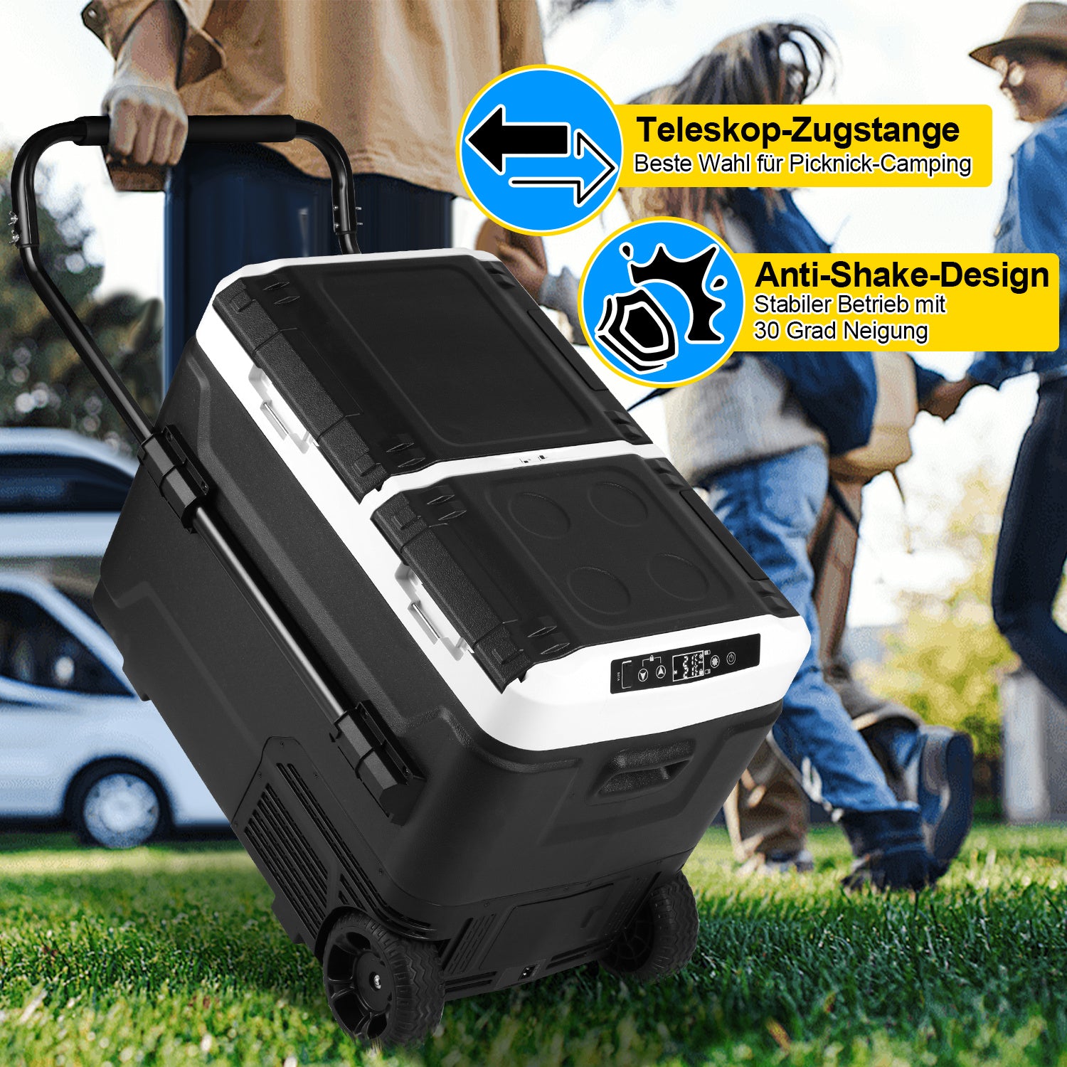 SWANEW  Kompressor Kühlbox elektrisch, Doppeltür Doppelzone Auto Kühlschrank, mit Bluetooth-Steuerung