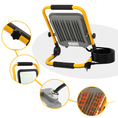 SWANEW LED Baustrahler 50W-200W, Arbeitsleuchte IP66 Wasserdicht, LED-Strahler mit 3M Kabel, und Faltbarer Ständer, 6000K Kaltweiß Fluter für Werkstatt  (mit Stecker)