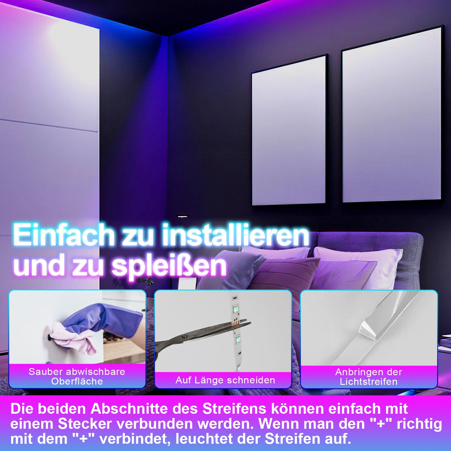 SWANEW Led Streifen RGB SMD 5050, LED Strip Selbstklebend, mit 24-Tasten-Fernbedienung, Dimmbar LED lichtband Leiste, für Zuhause, Partei