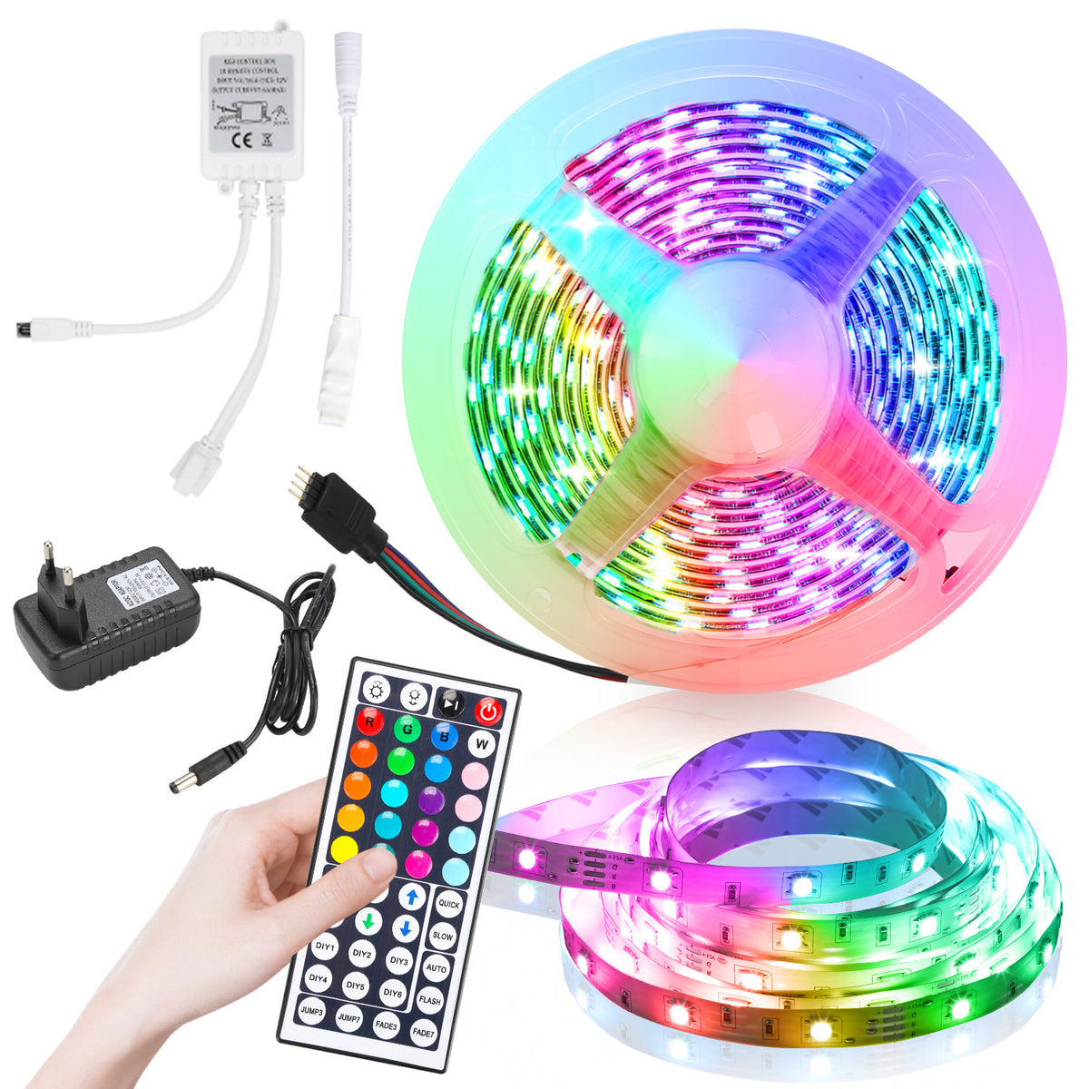 SWANEW Led Streifen Selbstklebend, RGB SMD 5050 Dimmbar LED Strip, 20 Farbwechsel Led Band mit 44-Tasten-Fernbedienung, für die Beleuchtung von Haus, Party