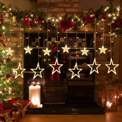 SWANEW LED Lichterkette, Warmweiß Lichterkettenvorhang, 2M 12 Sterne 138 LEDs, für Weihnachten Deko