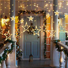 SWANEW LED Lichterkette, Warmweiß Lichterkettenvorhang, 2M 12 Sterne 138 LEDs, für Weihnachten Deko