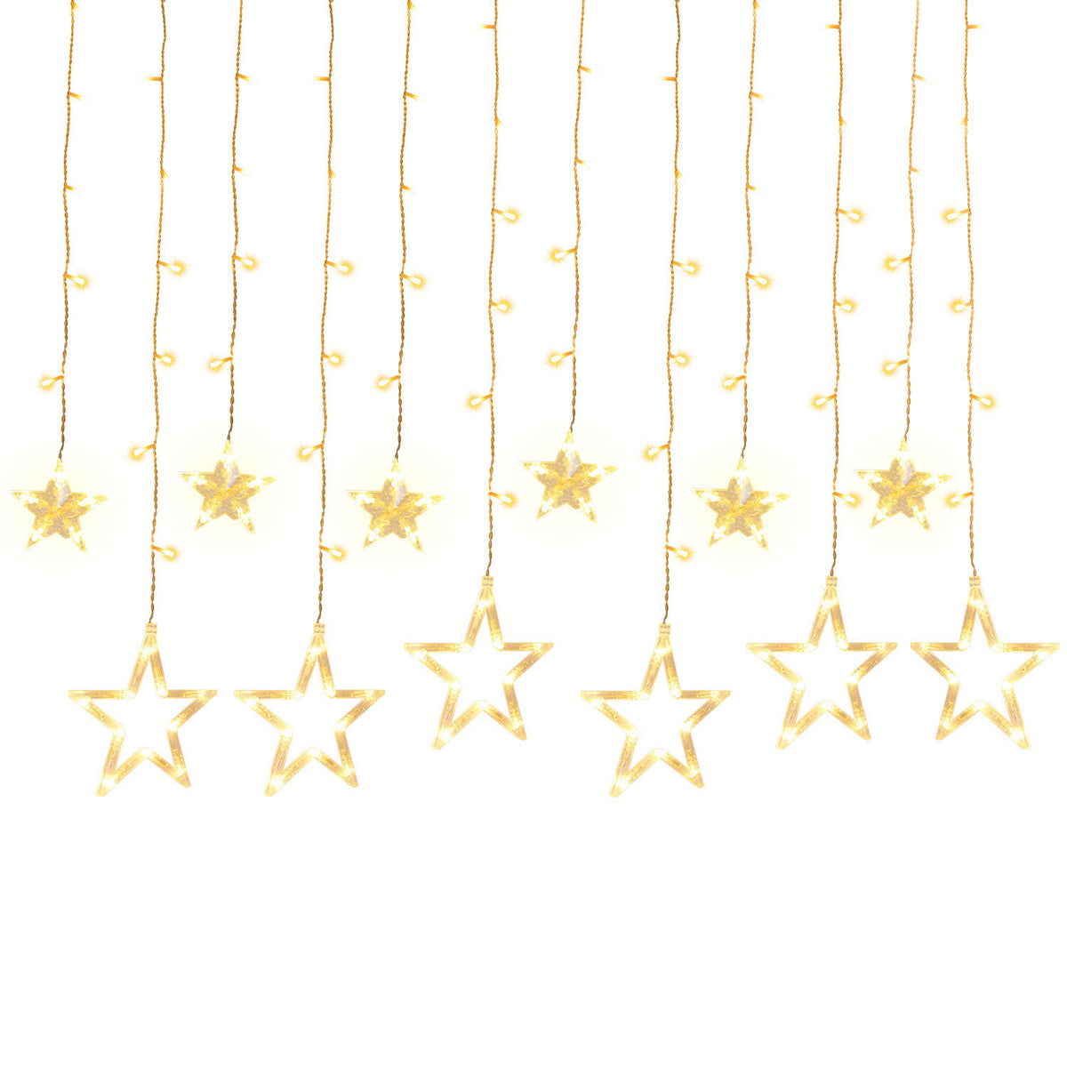 SWANEW LED Lichterkette, Warmweiß Lichterkettenvorhang, 2M 12 Sterne 138 LEDs, für Weihnachten Deko