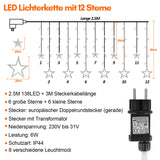 SWANEW LED Lichterkette, Warmweiß Lichterkettenvorhang, 2M 12 Sterne 138 LEDs, für Weihnachten Deko
