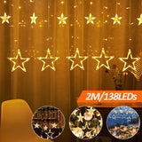 SWANEW LED Lichterkette, Warmweiß Lichterkettenvorhang, 2M 12 Sterne 138 LEDs, für Weihnachten Deko
