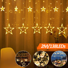 SWANEW LED Lichterkette, Warmweiß Lichterkettenvorhang, 2M 12 Sterne 138 LEDs, für Weihnachten Deko