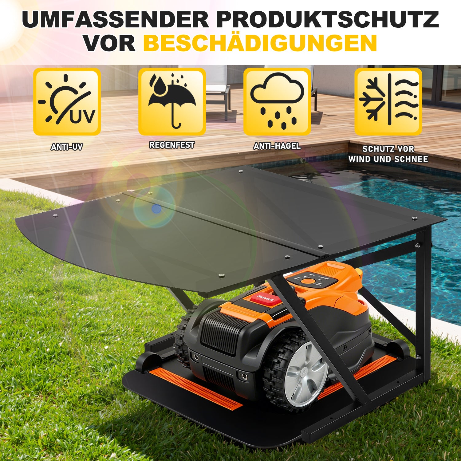 SWANEW Mähroboter Garage, Rasenroboter Garage aus Metall 77x67x40cm