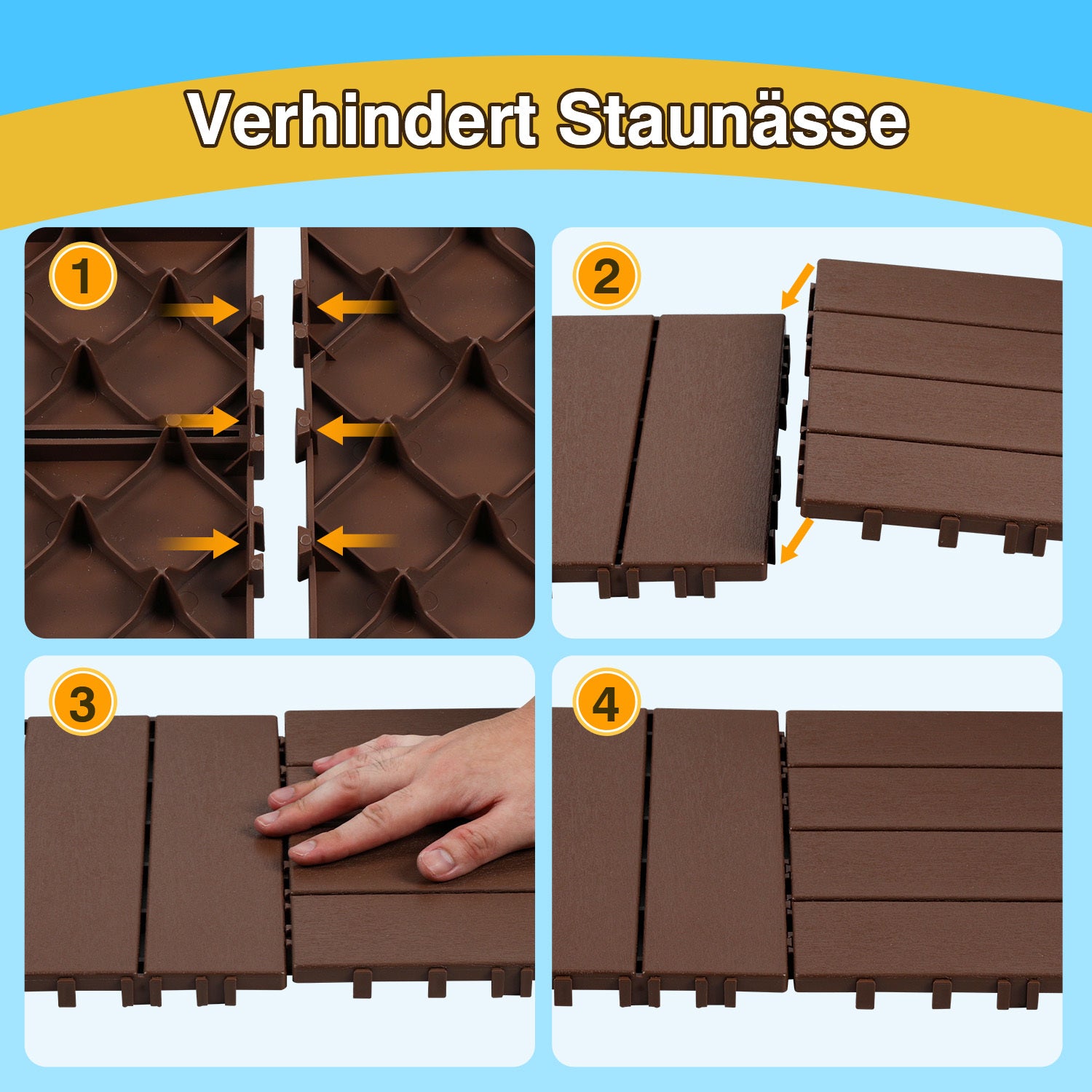 SWANEW 30x30cm PP Terrassenfliesen, Klickfliesen 450 kg/m² belastbar