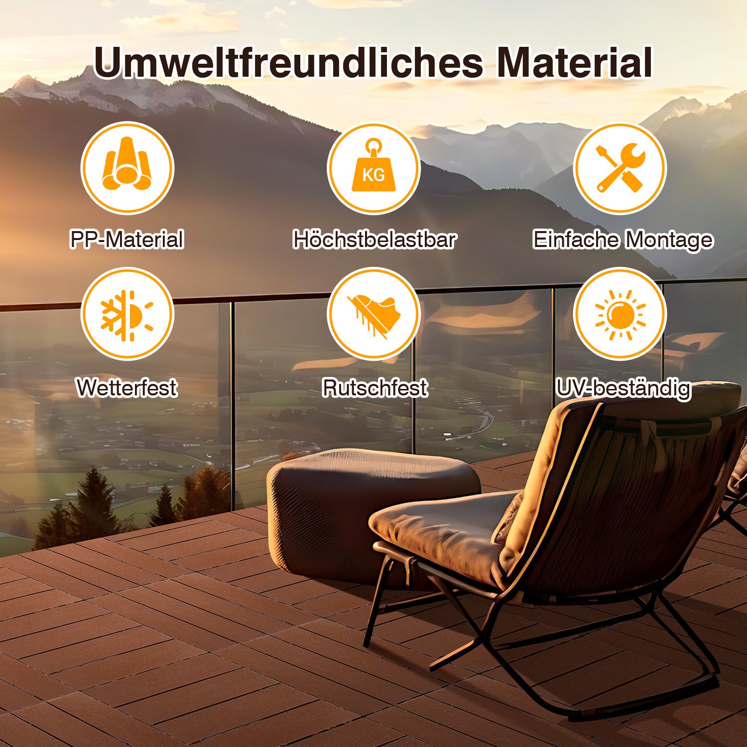 SWANEW 30x30cm PP Terrassenfliesen, Klickfliesen 450 kg/m² belastbar