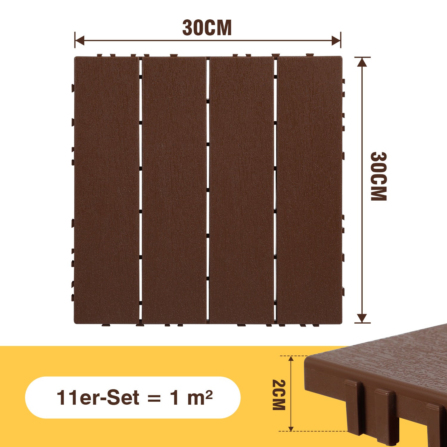 SWANEW 30x30cm PP Terrassenfliesen, Klickfliesen 450 kg/m² belastbar