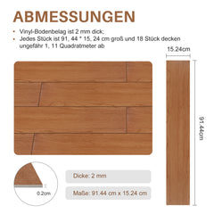 SWANEW PVC Bodenbelag Vinylboden Selbstklebend, Klebefliesen Boden, 91,44x15,24cm