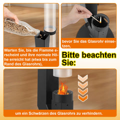 SWANEW Pelletfackel Feuerrohr, Stahl Pelletbrenner, mit 100 cm Borosilikatglas, Ambiente Feuersäule