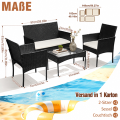 SWANEW Polyrattan Balkonmöbel Set 4-teilig, Gartenmöbel Set