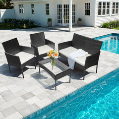 SWANEW Polyrattan Balkonmöbel Set 4-teilig, Gartenmöbel Set