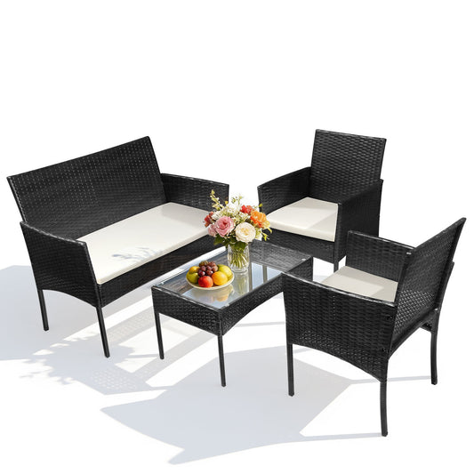 SWANEW Polyrattan Balkonmöbel Set 4-teilig, Gartenmöbel Set