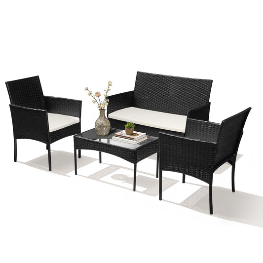 SWANEW Polyrattan Balkonmöbel Set 4-teilig, Gartenmöbel Set