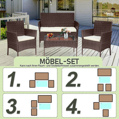 SWANEW Polyrattan Balkonmöbel Set 4-teilig, Gartenmöbel Set