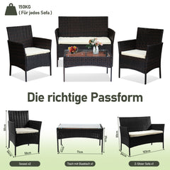 SWANEW Polyrattan Balkonmöbel Set 4-teilig, Gartenmöbel Set