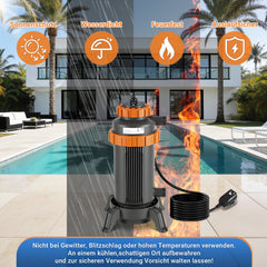 SWANEW Poolheizung Elektrisch 3KW, Heizung bis 45 °C, Ø 29 x 42 cm Pool Heizung  mit Digitalanzeige, FI-Schutz, Schnittstelle 32-38 mm