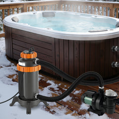 SWANEW Poolheizung Elektrisch 3KW, Heizung bis 45 °C, Ø 29 x 42 cm Pool Heizung  mit Digitalanzeige, FI-Schutz, Schnittstelle 32-38 mm