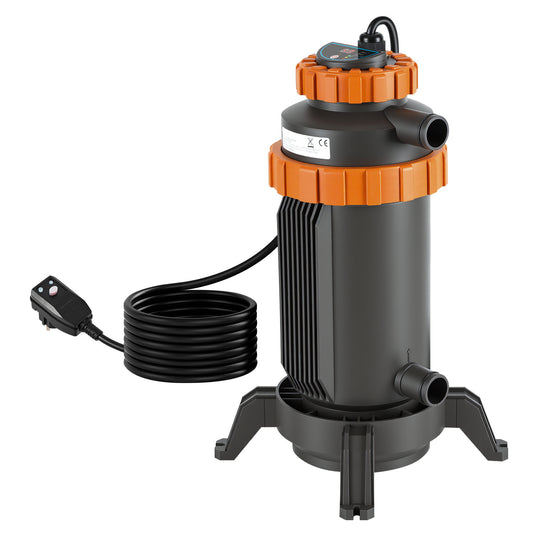 SWANEW Poolheizung Elektrisch 3KW, Heizung bis 45 °C, Ø 29 x 42 cm Pool Heizung  mit Digitalanzeige, FI-Schutz, Schnittstelle 32-38 mm