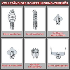 SWANEW Rohrreinigungsmaschine 500W, Elektrische Abflussreiniger mit 6 Köpfen,  Rohrreinigungsgerät, Elektrische Köpfe Für 20–120 mm Rohre