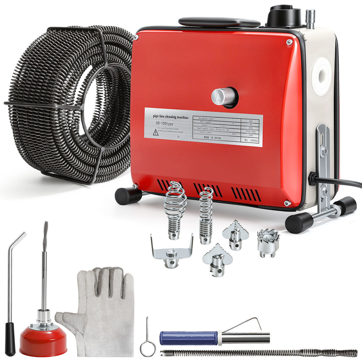 SWANEW Rohrreinigungsmaschine 500W, Elektrische Abflussreiniger mit 6 Köpfen,  Rohrreinigungsgerät, Elektrische Köpfe Für 20–120 mm Rohre