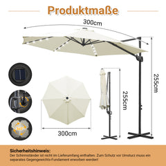SWANEW Sonnenschirm Ampelschirm Ø 300 cm mit 28 LED, Terrassenschirm Rund Wasserdicht