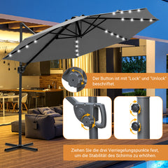 SWANEW Sonnenschirm Ampelschirm Ø 300 cm mit 28 LED, Terrassenschirm Rund Wasserdicht