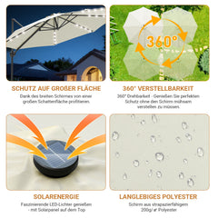 SWANEW Sonnenschirm Ampelschirm Ø 300 cm mit 28 LED, Terrassenschirm Rund Wasserdicht
