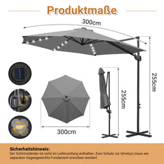 SWANEW Sonnenschirm Ampelschirm Ø 300 cm mit 28 LED, Terrassenschirm Rund Wasserdicht