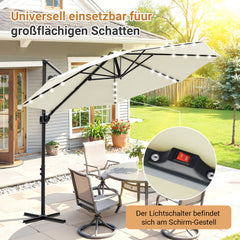 SWANEW Sonnenschirm Ampelschirm Ø 300 cm mit 28 LED, Terrassenschirm Rund Wasserdicht