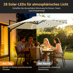 SWANEW Sonnenschirm Ampelschirm Ø 300 cm mit 28 LED, Terrassenschirm Rund Wasserdicht