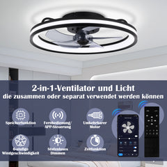 SWANEW Deckenventilator Mit Beleuchtung Dimmbar Ventilator Ø50cm, Fernbedienung/APP-Steuerung, 6 Windstufen, Deckenleuchte mit Ventilator