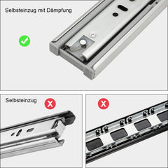 SWANEW Schubladenschienen 250 - 550 mm, Schubladen  Schienensystem mit Selbsteinzug, Teleskopschiene vollauszug Schubladenauszüg, Kugelführung, Tragkraft 35 Kg