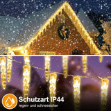 SWANEW Solar Eiszapfen Lichterkette, Eisregen Licht,IP44 Außen Fensterbeleuchtung, Weihnachtsdeko