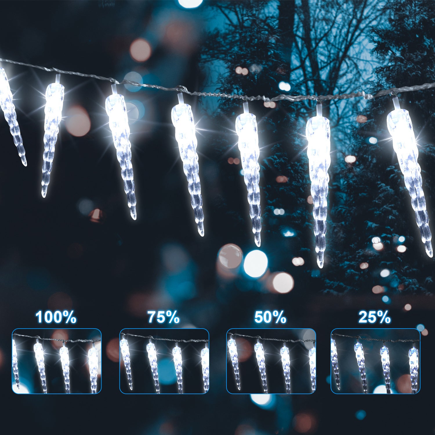 SWANEW Solar Eiszapfen Lichterkette, Eisregen Licht,IP44 Außen Fensterbeleuchtung, Weihnachtsdeko