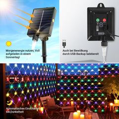 SWANEW Solar LED Lichternetz, IP44 LED Lichterkette, Lichtervorhang für Fenster Garten
