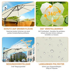 SWANEW  Sonnenschirm Ø 300 cm, Ampelschirm Rund, Marktschirm Groß 360° Rotation, für Gärten, Terrassen