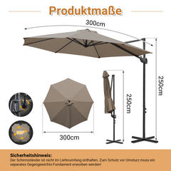 SWANEW  Sonnenschirm Ø 300 cm, Ampelschirm Rund, Marktschirm Groß 360° Rotation, für Gärten, Terrassen