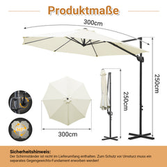 SWANEW  Sonnenschirm Ø 300 cm, Ampelschirm Rund, Marktschirm Groß 360° Rotation, für Gärten, Terrassen