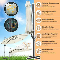 SWANEW  Sonnenschirm Ø 300 cm, Ampelschirm Rund, Marktschirm Groß 360° Rotation, für Gärten, Terrassen