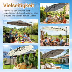 SWANEW  Sonnenschirm Ø 300 cm, Ampelschirm Rund, Marktschirm Groß 360° Rotation, für Gärten, Terrassen