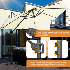SWANEW  Sonnenschirm Ø 300 cm, Ampelschirm Rund, Marktschirm Groß 360° Rotation, für Gärten, Terrassen