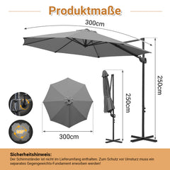 SWANEW  Sonnenschirm Ø 300 cm, Ampelschirm Rund, Marktschirm Groß 360° Rotation, für Gärten, Terrassen