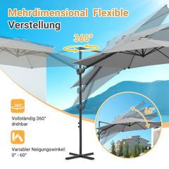 SWANEW  Sonnenschirm Ø 300 cm, Ampelschirm Rund, Marktschirm Groß 360° Rotation, für Gärten, Terrassen