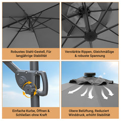 SWANEW  Sonnenschirm Ø 300 cm, Ampelschirm Rund, Marktschirm Groß 360° Rotation, für Gärten, Terrassen