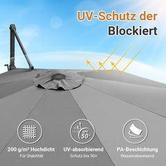 SWANEW  Sonnenschirm Ø 300 cm, Ampelschirm Rund, Marktschirm Groß 360° Rotation, für Gärten, Terrassen